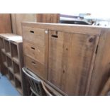 Pair of hardwood sideboards with three drawers and cupboard below