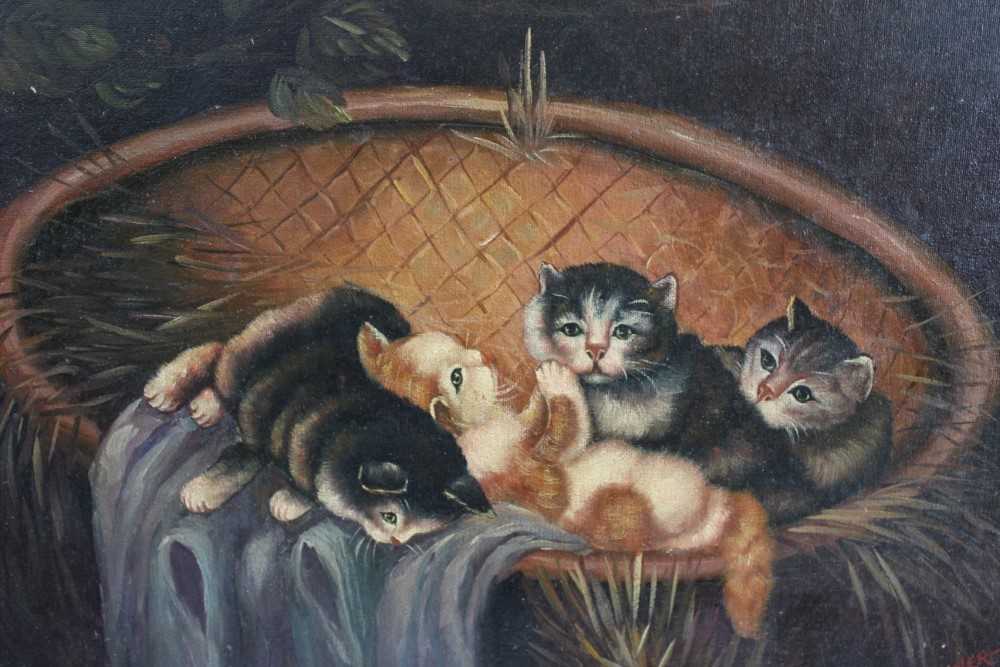 Ronner, early 20th century naive oil of kittens