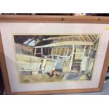 C.C. Turner watercolour farm yard scene, Oliver Hall Welsh landscape and four other watercolours