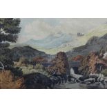 English School, 19th century, watercolour - Autumnal river landscape, in glazed gilt frame, 26cm x 3