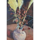 David Britton , contemporary, oil on board - Still Life with Pampas Grass, signed, framed, 75cm x 60