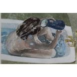 Michael 'Mick' Smee (1946) watercolour - female bathing, titled 'Final Rise'