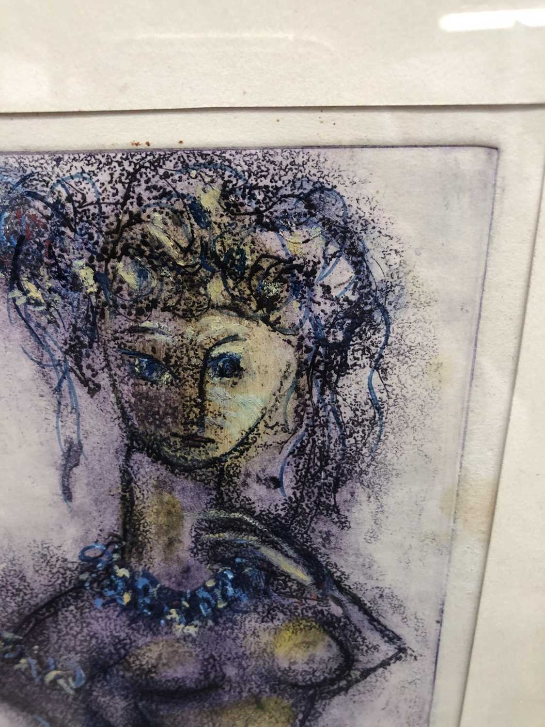 Yahuda Bacon (b.1929) signed hand coloured etching - Dancing Girl, 1961 provenance verso, in glazed - Image 10 of 10