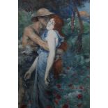 Early 20th century watercolour - Romantic figures, in glazed gilt frame