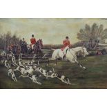 English School circa 1900, oil on canvas, A hunting scene, in veneered walnut frame, 37 x 55cm