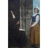 John Crompton (1854-1927), oil on canvas, A young lady receiving religious instruction from a holy m