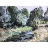 Manner of Ronald Ossory Dunlop, oil on board, River landscape