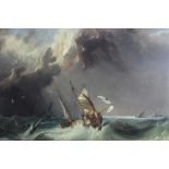 Clarkson Stansfield (1793-1867), oil on canvas, Shipping stormy seas, in original gilt frame, 50 x 7