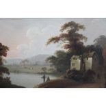 Pair of early 19th century English School oils on canvas - Lakeland landscapes with figures fishing,