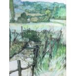 Anthony Atkinson - gouache and watercolour in glazed frame - 'corner of a stream, S.W. France' 48cm