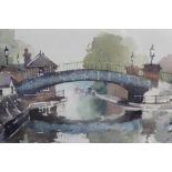 Maurice Hill, contemporary, watercolour - The Horse Bridge, Little Venice, signed, in glazed gilt fr