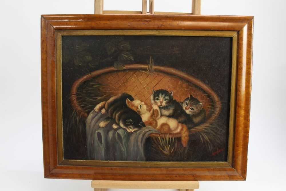 Ronner, early 20th century naive oil of kittens - Image 2 of 4