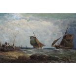 19th century oil on canvas 'Dutch fishing on the coast of Fife, signed G Milne and inscribed as titl