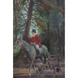 Geoffrey Mortimer (1895-1986), oil on board, George VI riding with the hounds near Sandringham, sign