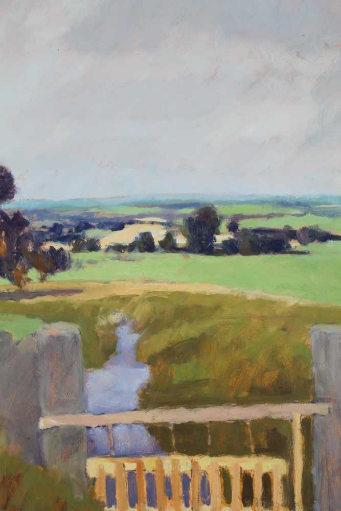 David Britton , contemporary, oil on board - Teesdale Sluice Gate, framed, 80cm x 65cm