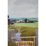 David Britton , contemporary, oil on board - Teesdale Sluice Gate, framed, 80cm x 65cm