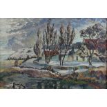 Mid 20th century English School oil on canvas board - a snow covered landscape, indistinctly signed,