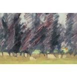 David Britton, contemporary, oil on board - Graveyard Trees, signed, framed, 35cm x 39cm