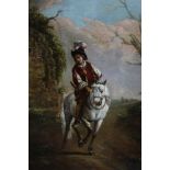 Dutch School, late 19th century, oil on board - a gentleman on a grey horse riding through a landsca