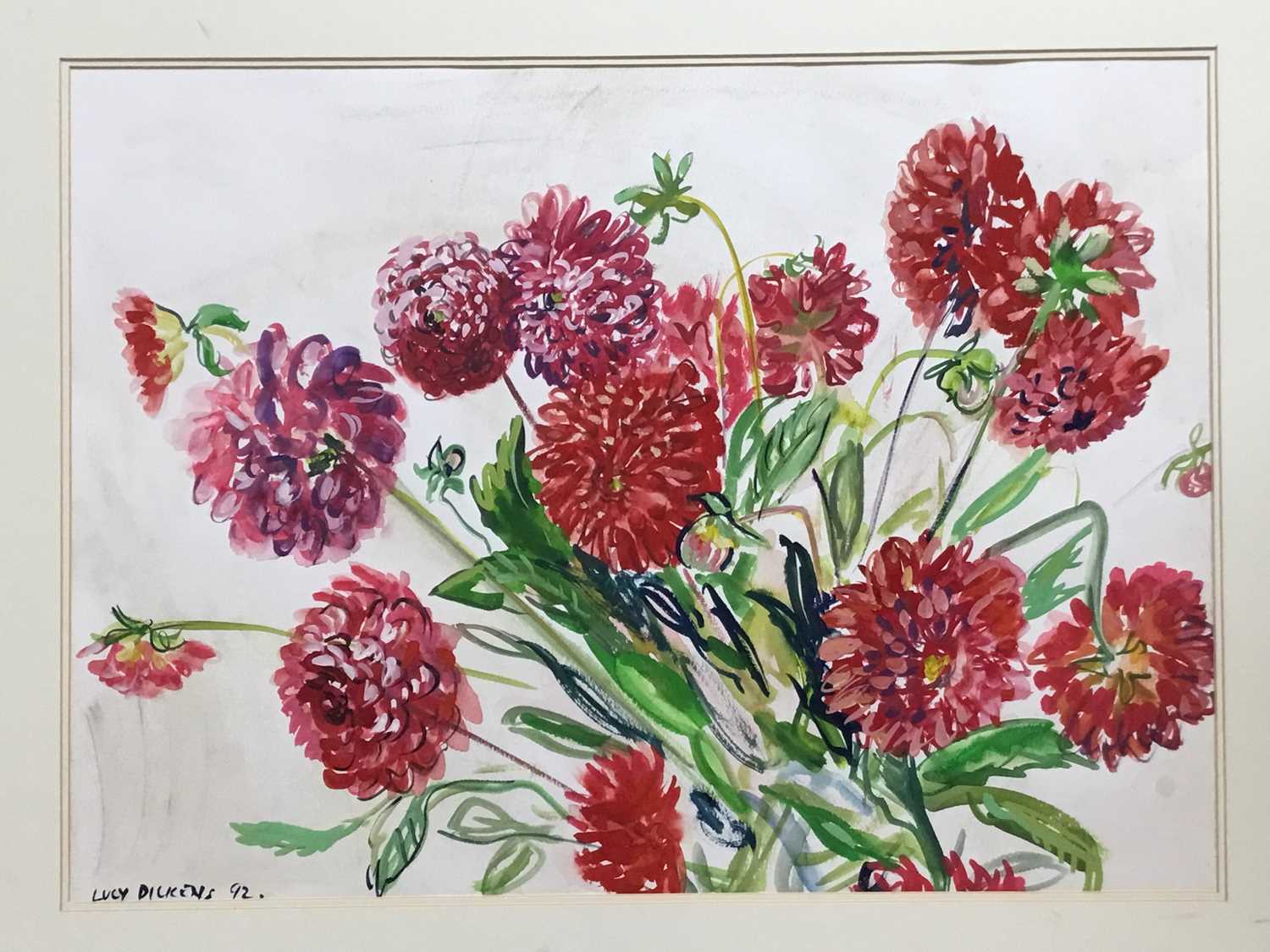 Lucy Dickens, contemporary, watercolour - summer flowers, signed and dated '92, framed, 54cm x 74cm