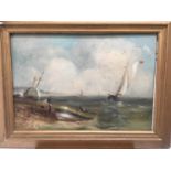 19th century oil on board, Coastal scene