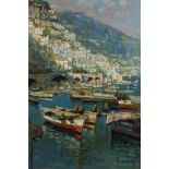 Mid 20th century Italian School oil on canvas - The Amalfi Coast, indistinctly signed, in gilt frame