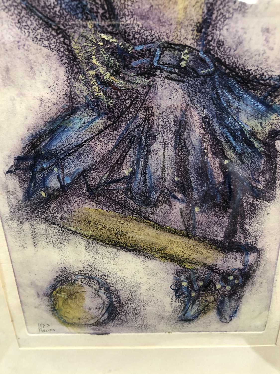 Yahuda Bacon (b.1929) signed hand coloured etching - Dancing Girl, 1961 provenance verso, in glazed - Image 6 of 10