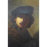 Late 19th century oil on canvas - portrait of Rembrandt, in gilt frame, 57cm x 46cm