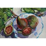 Stella Brand, contemporary, oil on canvas board - Figs from the Garden, signed, framed, 19cm x 24cm