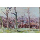 David Britton , contemporary, oil on canvas - Sheffield from Meresbrook Park, framed, 32cm x 101cm