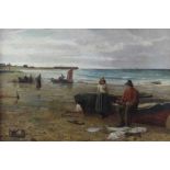 Frederick Smith, 19th century, oil on canvas - fisherfolk on the shore with their catch, signed and