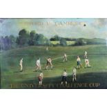 Decorative oil on panel depicting the Oxford V. Cambridge University Challenge Cup Cricket Match, fr