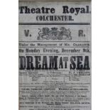 Mid 19th century theatre poster for the Theatre Royal Colchester, Dream At Sea, in glazed gilt frame