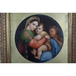 After Raphael, mid 19th century oil on canvas - The Madonna and Child with St. John, tondo, 34cm dia