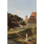 H. Inglis, 19th century, oil on canvas - a Sussex village, monogrammed and dated '83, label verso,