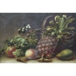 English School, 19th century, oil on canvas - still life of fruit on a ledge, in gilt frame, 35cm x