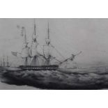 Charles Bentley (1806-1854) pencil drawing - shipping off the coast, initialled and dated April 2nd