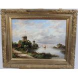 Van Peeters, 20th century oil on panel - Dutch canal view, signed, in gilt frame