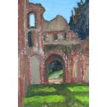 David Britton , contemporary, oil on board - St Botolphia Ruins, signed, framed 70cm x 60cm