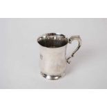 Good Quality Contemporary Silver Christening tankard of baluster form, with scroll handle and engrav