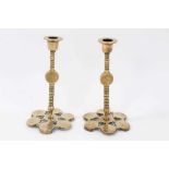 Pair of brass Asthetic movement candlesticks