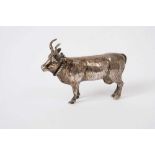 19th century Continental silver box naturalisticaslly modelled as a cow with hinged head, import mar