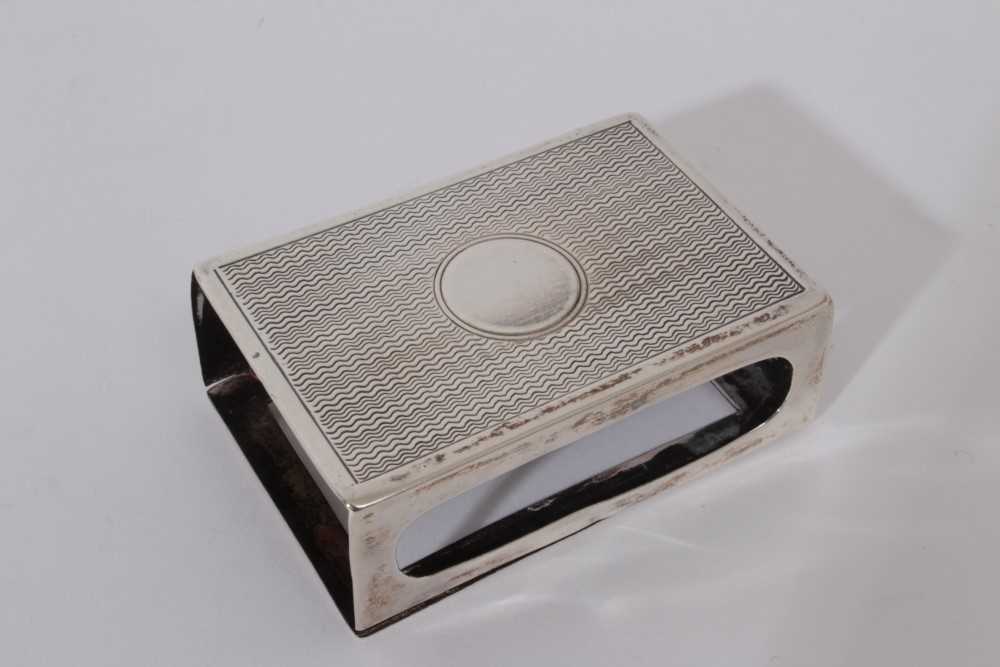 Edwardian silver match box cover of conventional form with engine turned decoration and vacant centr - Image 2 of 13