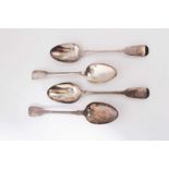 Four Georgian and later fiddle pattern tablespoons, various dates and makers, all at 8oz