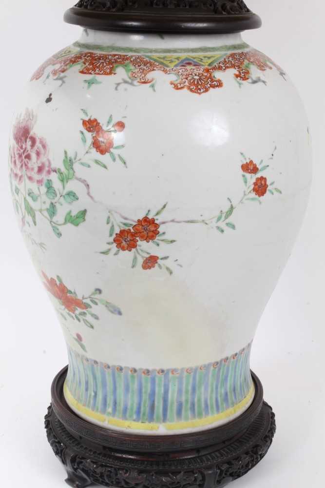 Large 18th/19th century Chinese famille rose porcelain baluster jar, painted with peonies and other - Image 3 of 10