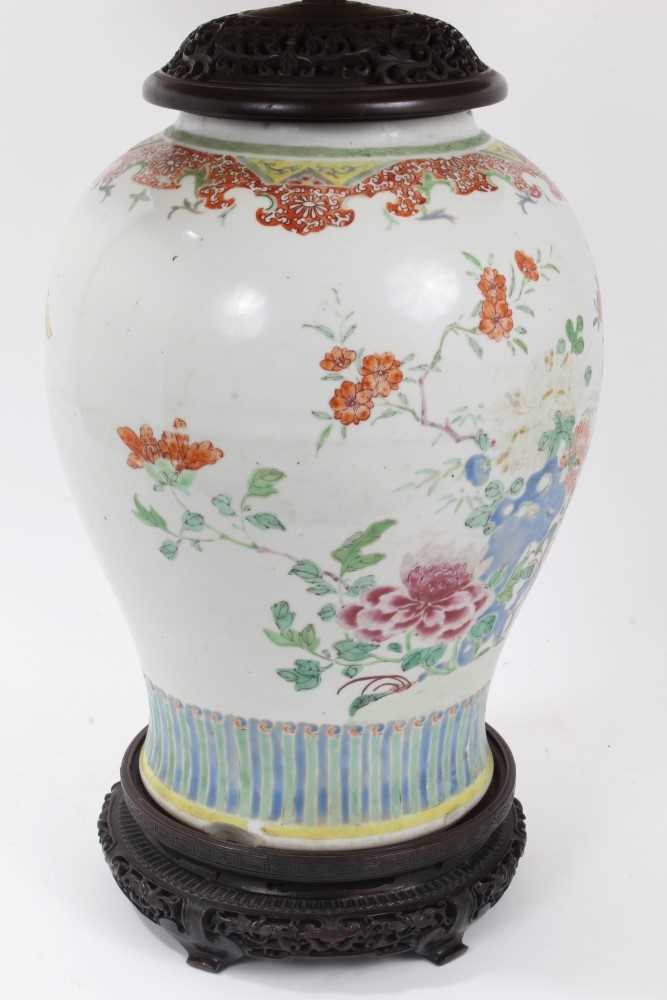 Large 18th/19th century Chinese famille rose porcelain baluster jar, painted with peonies and other - Image 5 of 10