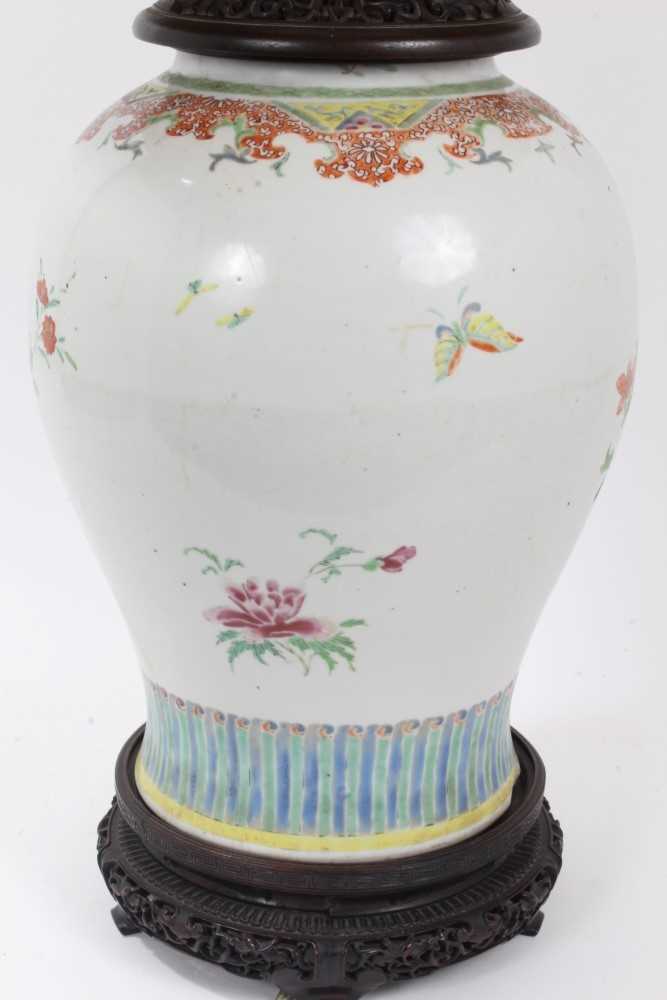 Large 18th/19th century Chinese famille rose porcelain baluster jar, painted with peonies and other - Image 4 of 10