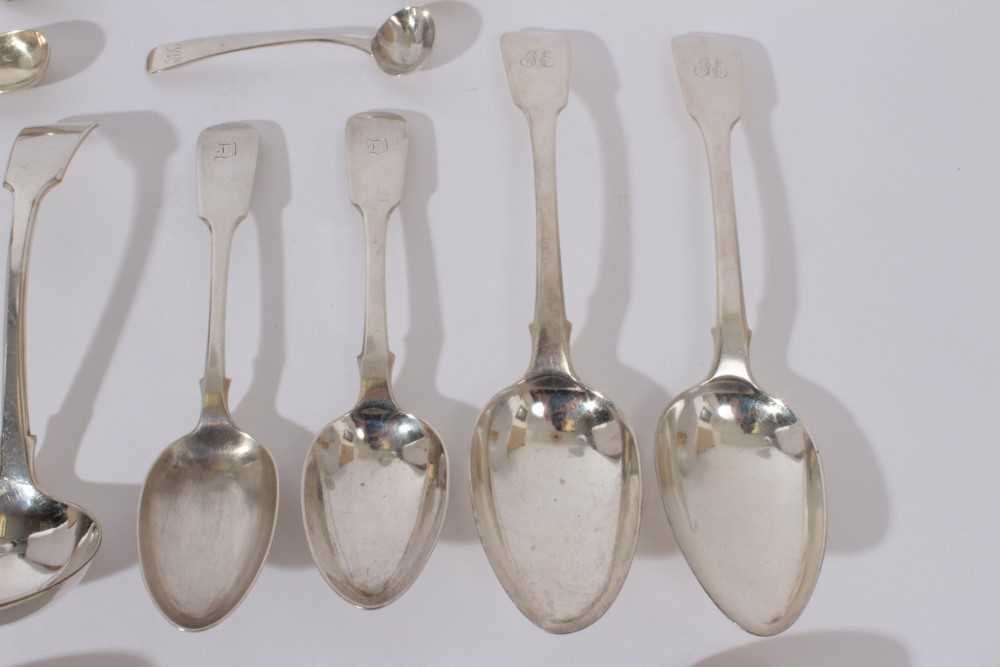 Pair of George III fiddle pattern table spoons (London 1798) together with other Georgian and later - Image 3 of 6