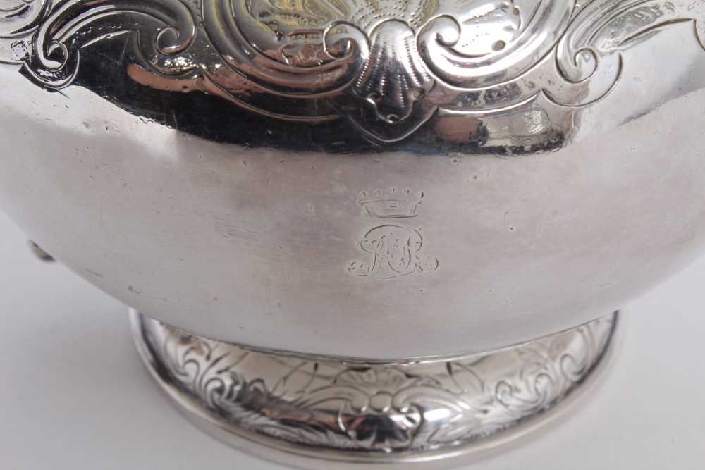 George IV silver teapot of bullet form with chased scroll and shell decoration, engraved Ducal crown - Image 3 of 7