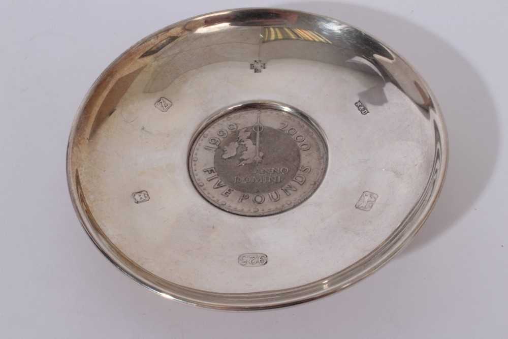 Contemporary silver dish of circular form set with an 1821 Crown (London 1964) together with four ot - Image 2 of 11